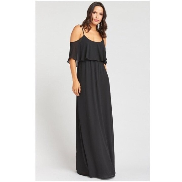 NWT Show Me Your Mumu Caitlin Ruffle Maxi Dress Black Chiffon Size XS - Picture 5 of 10